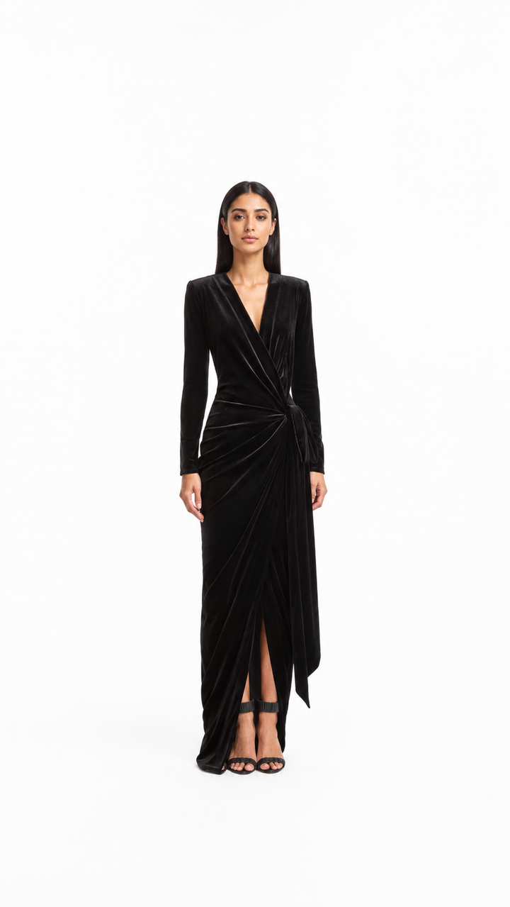 velvet wrap-front gown with side tie – Yolas