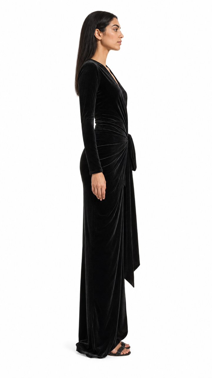velvet wrap-front gown with side tie – Yolas