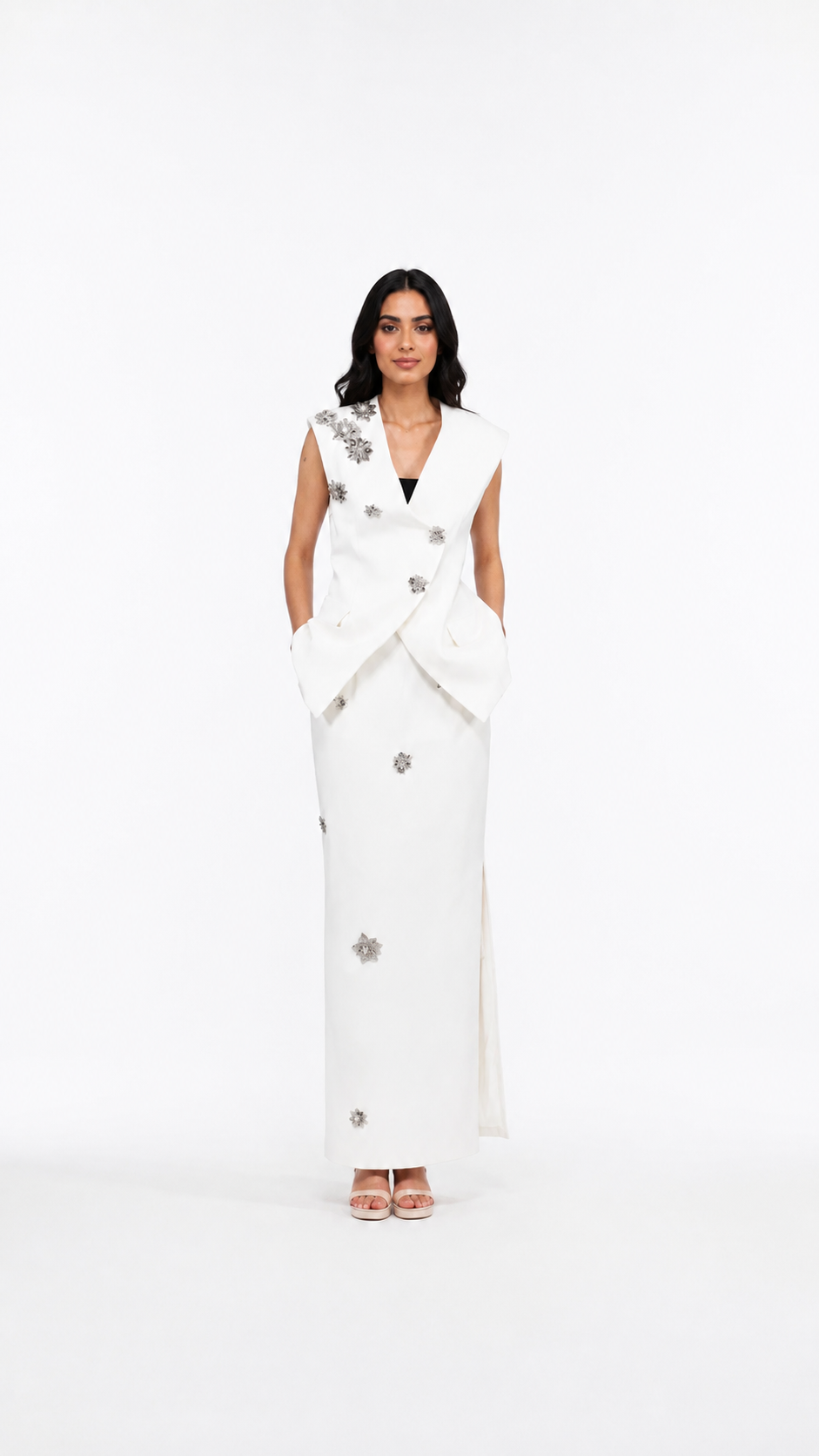 Ivory Crystal Embellished Two-Piece Evening Set – VIVIENNE