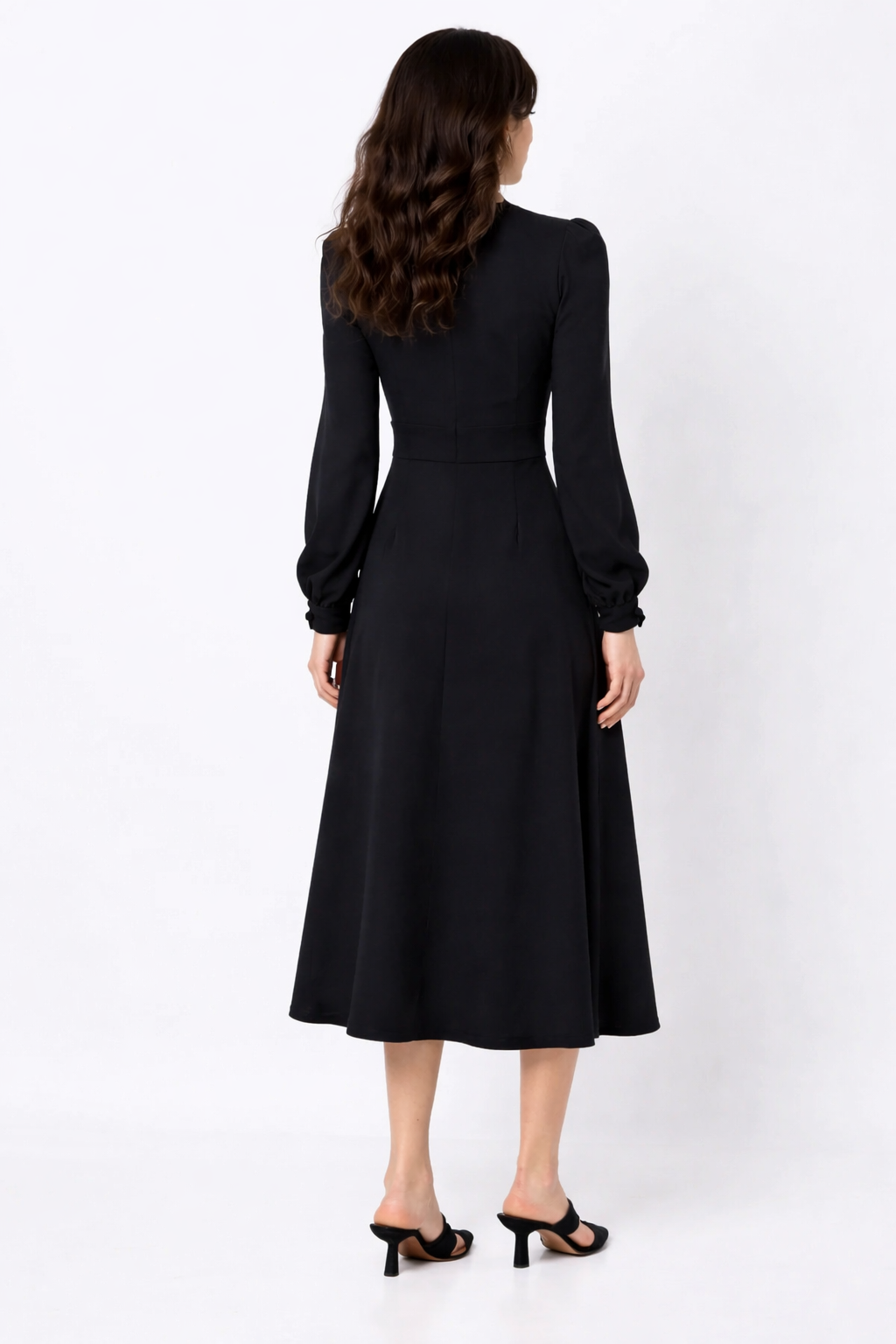 High-Neck Button-Detail Midi Dress – SCARLET
