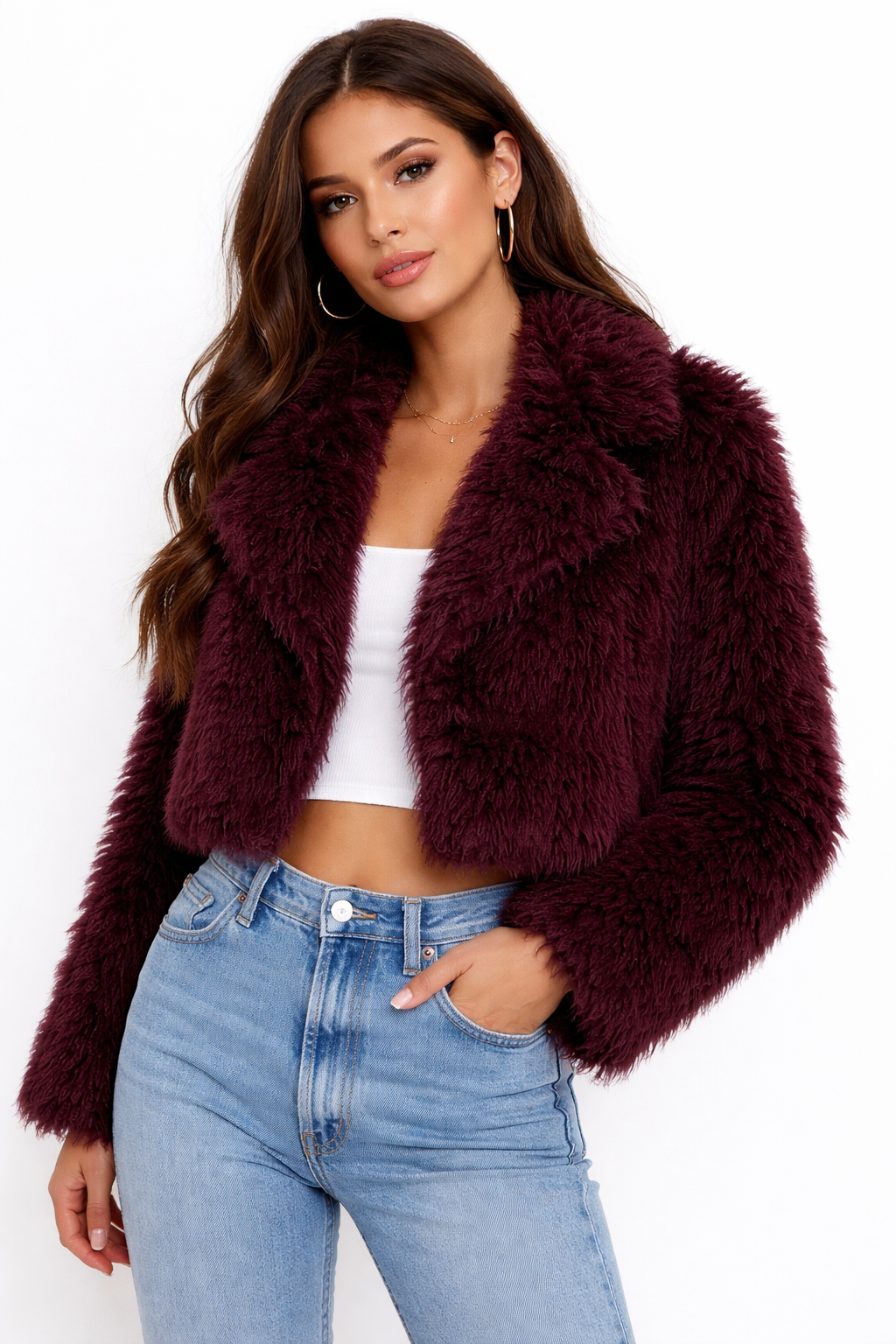 Short faux fur jacket with wide collar – SNOW