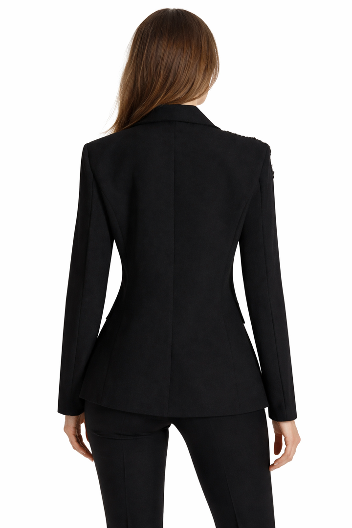 tailored black blazer with crystal leaf embellishment – NOIRIS