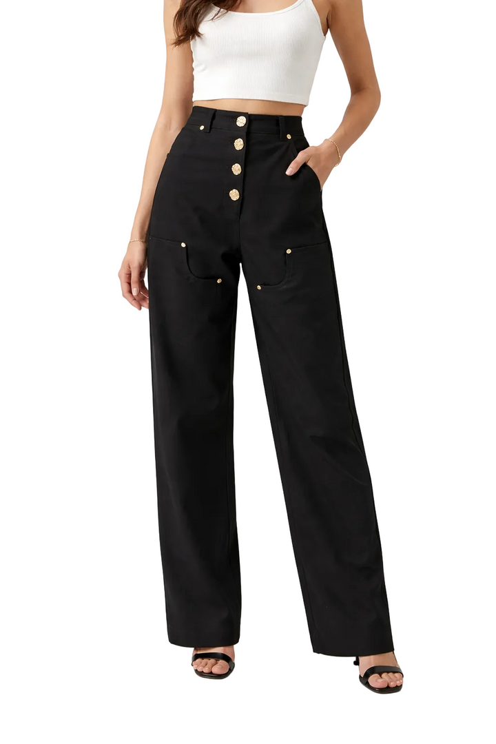 high-waisted wide-leg pants with gold button detail – ASOO