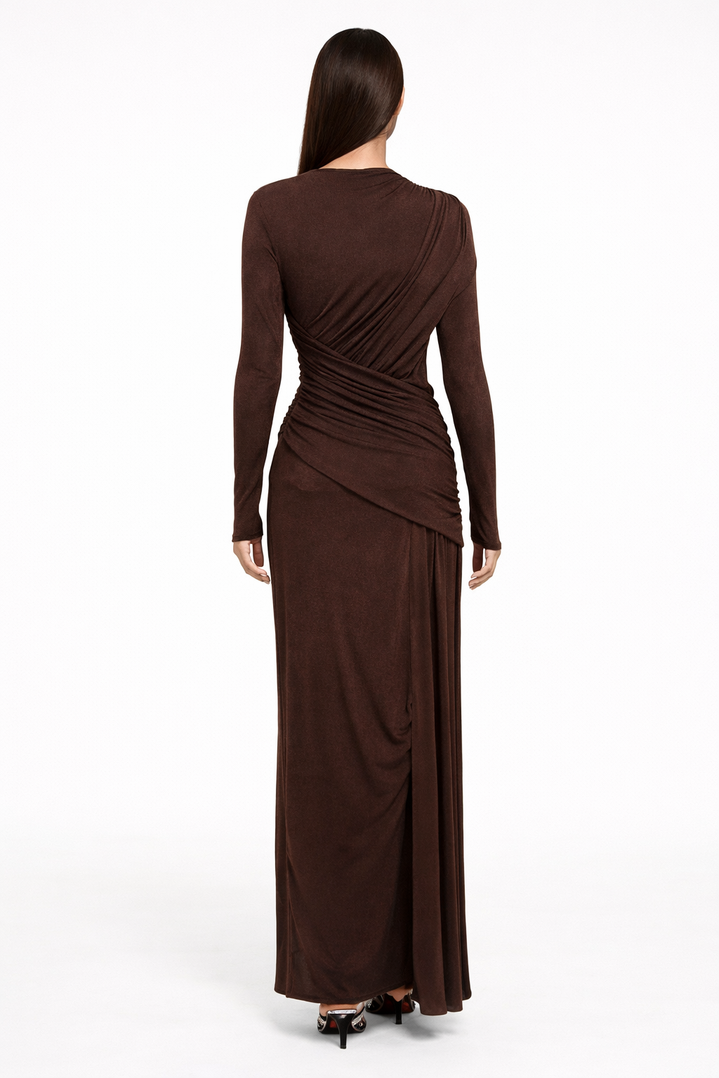 One-shoulder draped maxi dress with pleated panel – RUBY