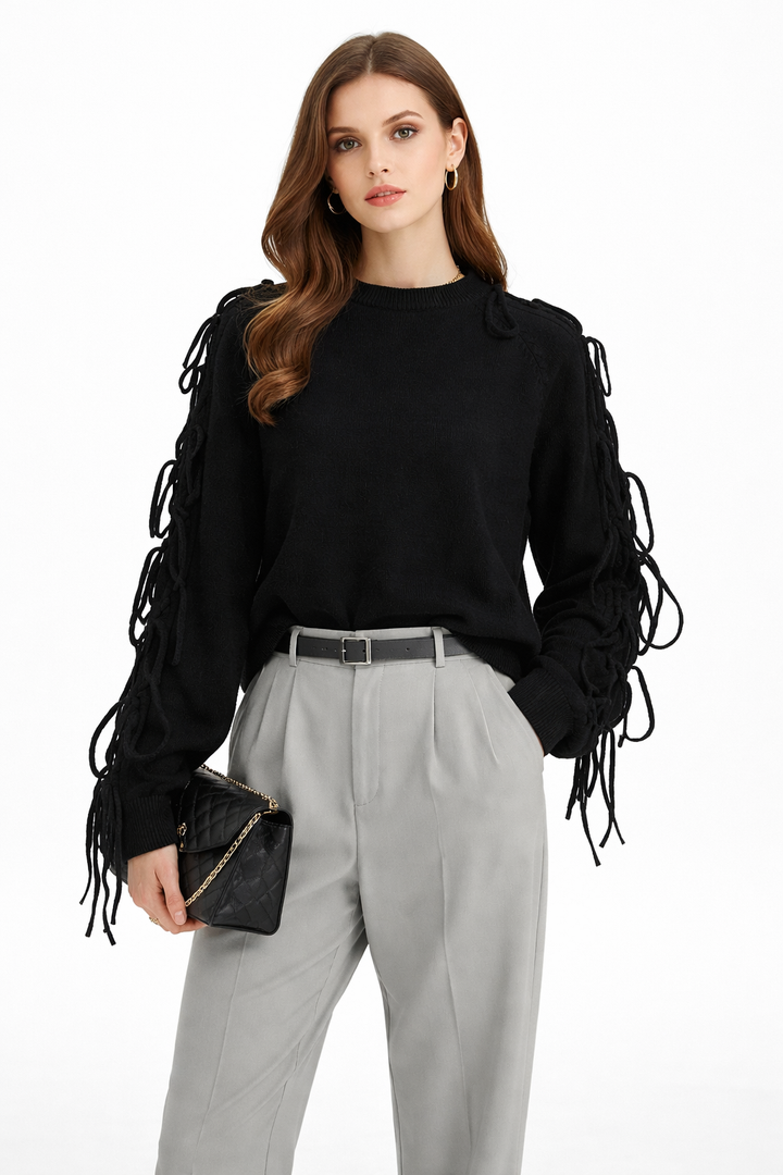 lace-up sleeve knit sweater with relaxed fit – NOCTIS