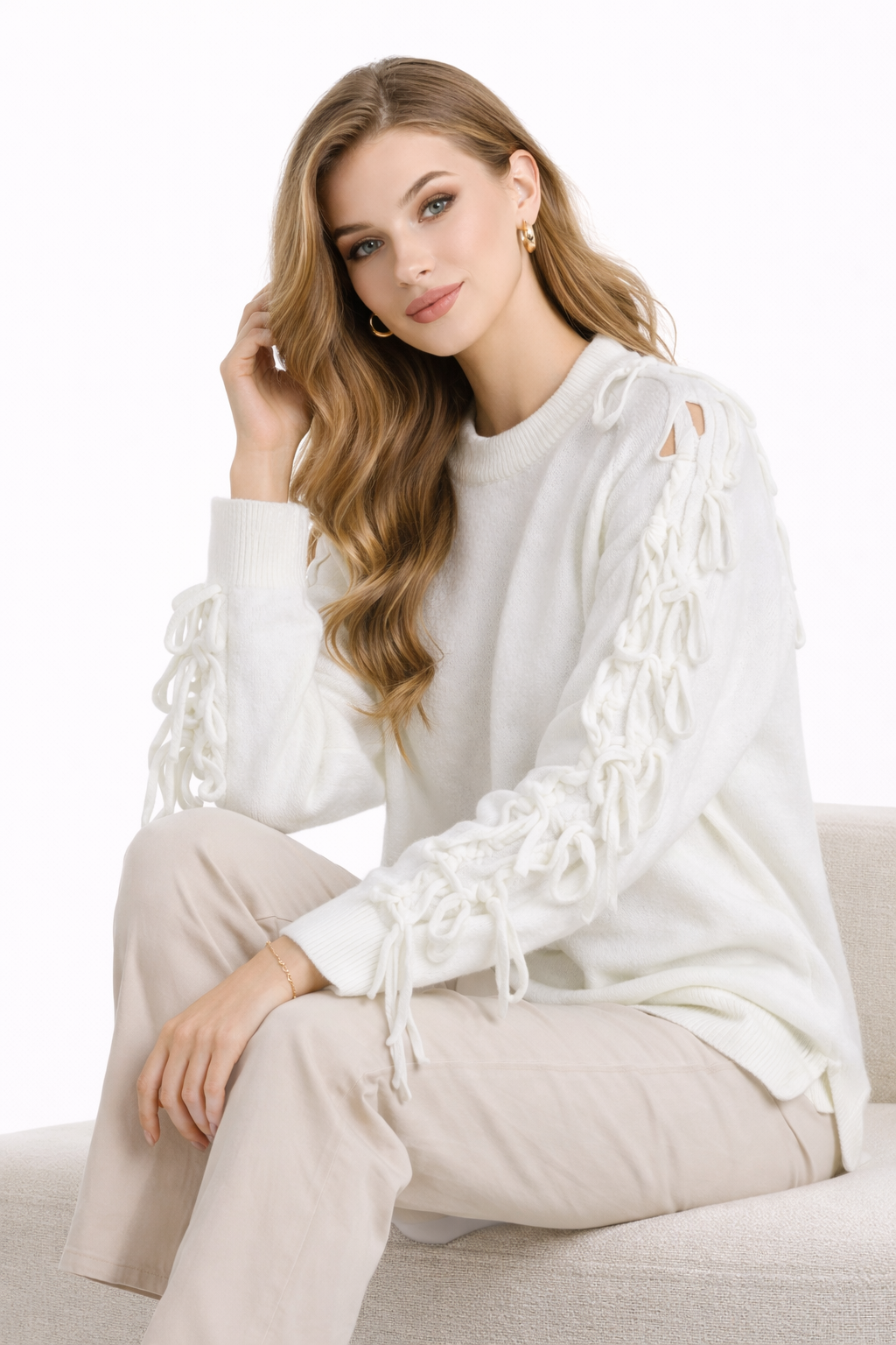 lace-up sleeve knit sweater with relaxed fit – NOCTIS