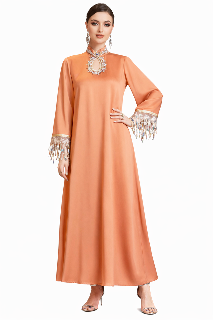 Elegant Long Sleeve Maxi Dress with Flared Cuffs – LAVENA