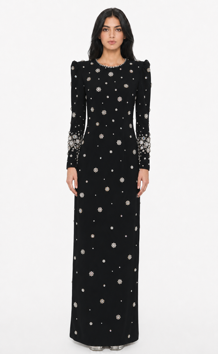 embellished long-sleeve gown with crystal accents – Joreen