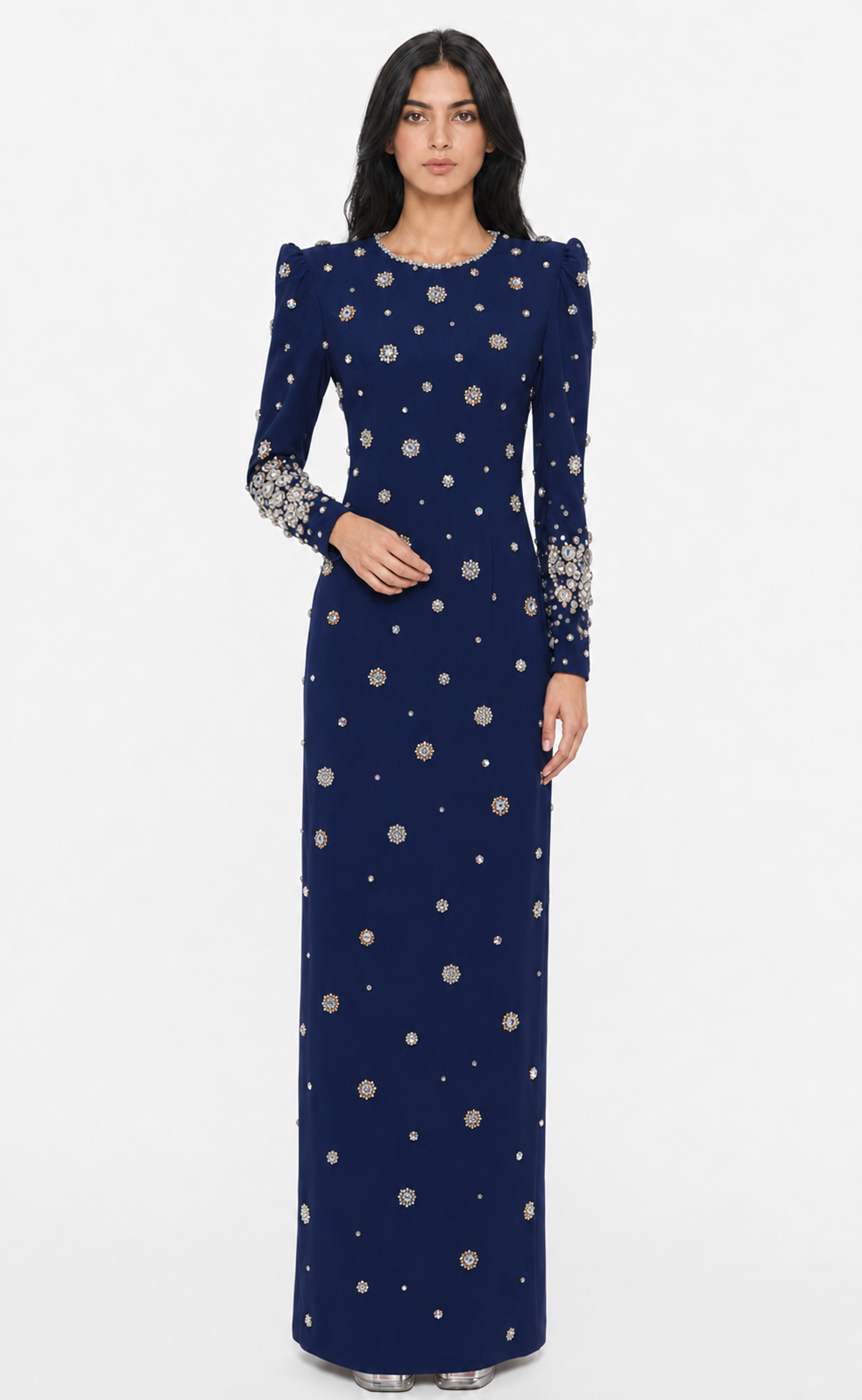 embellished long-sleeve gown with crystal accents – Joreen