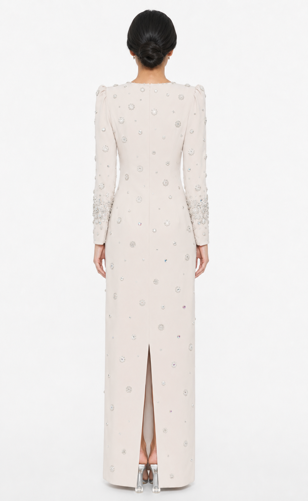 embellished long-sleeve gown with crystal accents – Joreen