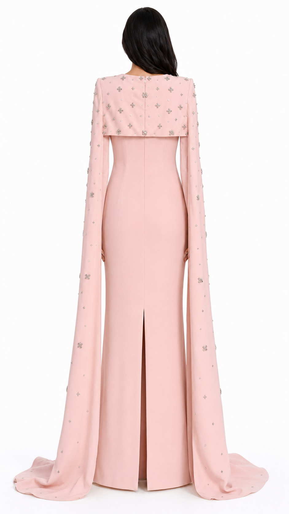 Column dress with open neckline and crystal embellished cape - Barbars