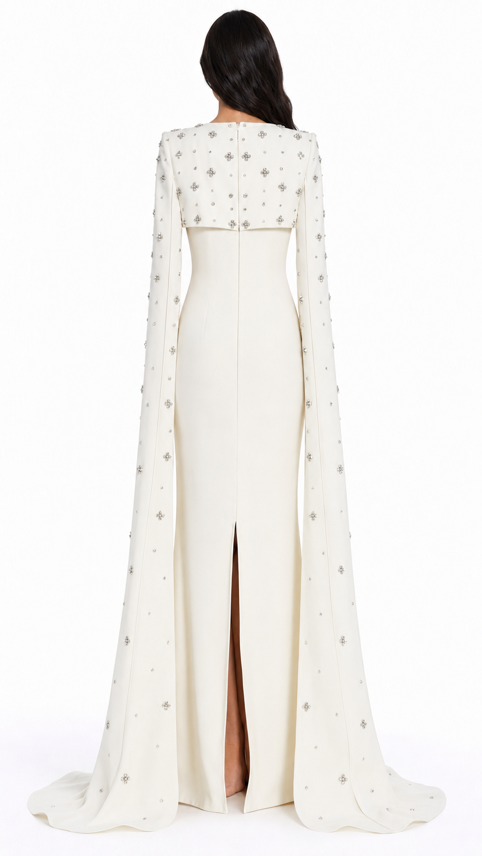 Column dress with open neckline and crystal embellished cape - Barbars