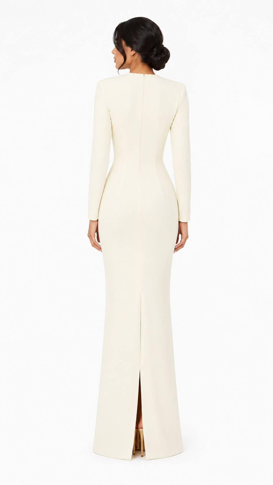 long-sleeve column dress with ombré sequin illusion panel – SOLANA