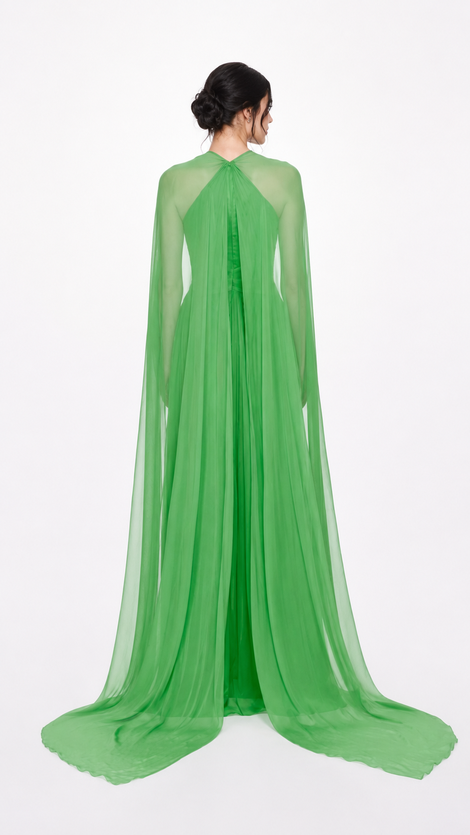 Emerald Pleated Cape Sleeve Evening Gown – CELESTE
