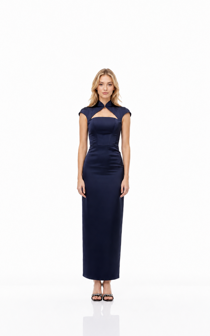 Navy Cut-Out Neck Column Midi Dress – IVORÉ