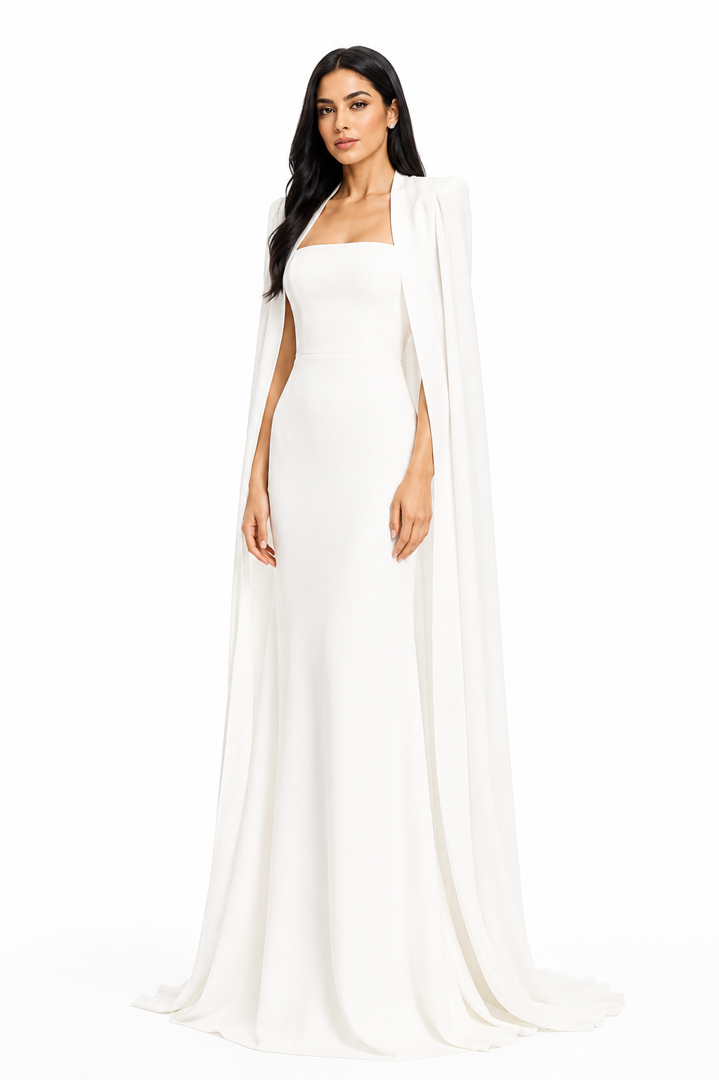 square-neck column gown with floor-length cape – Tiamat