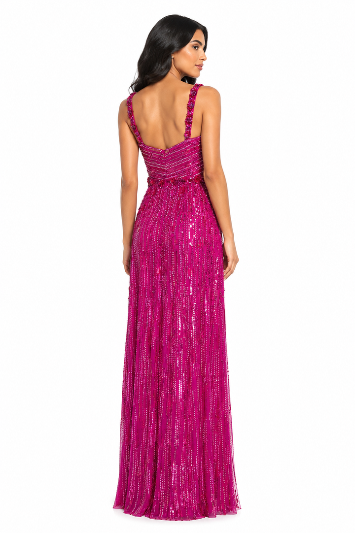 sleeveless sequin column dress with crystal waist – AQUA