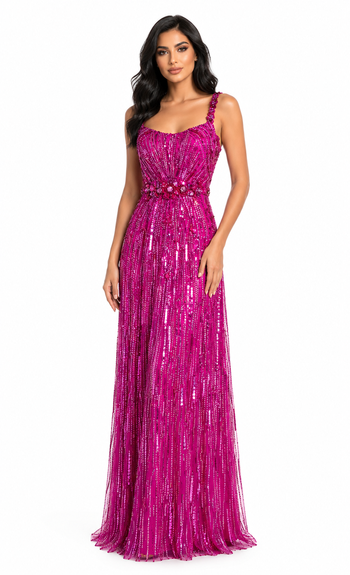 sleeveless sequin column dress with crystal waist – AQUA