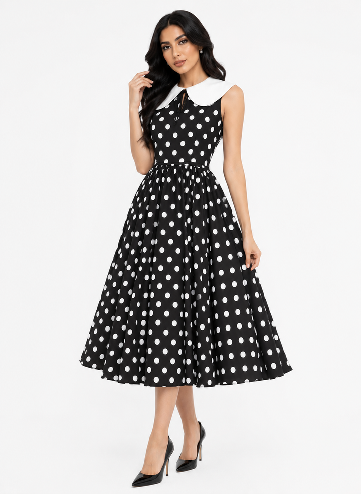 sleeveless polka dot dress with white peter pan collar – LOTTIE