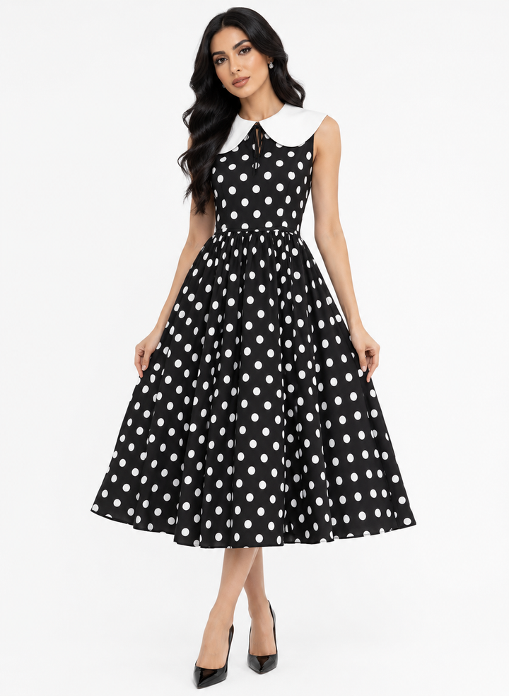 sleeveless polka dot dress with white peter pan collar – LOTTIE