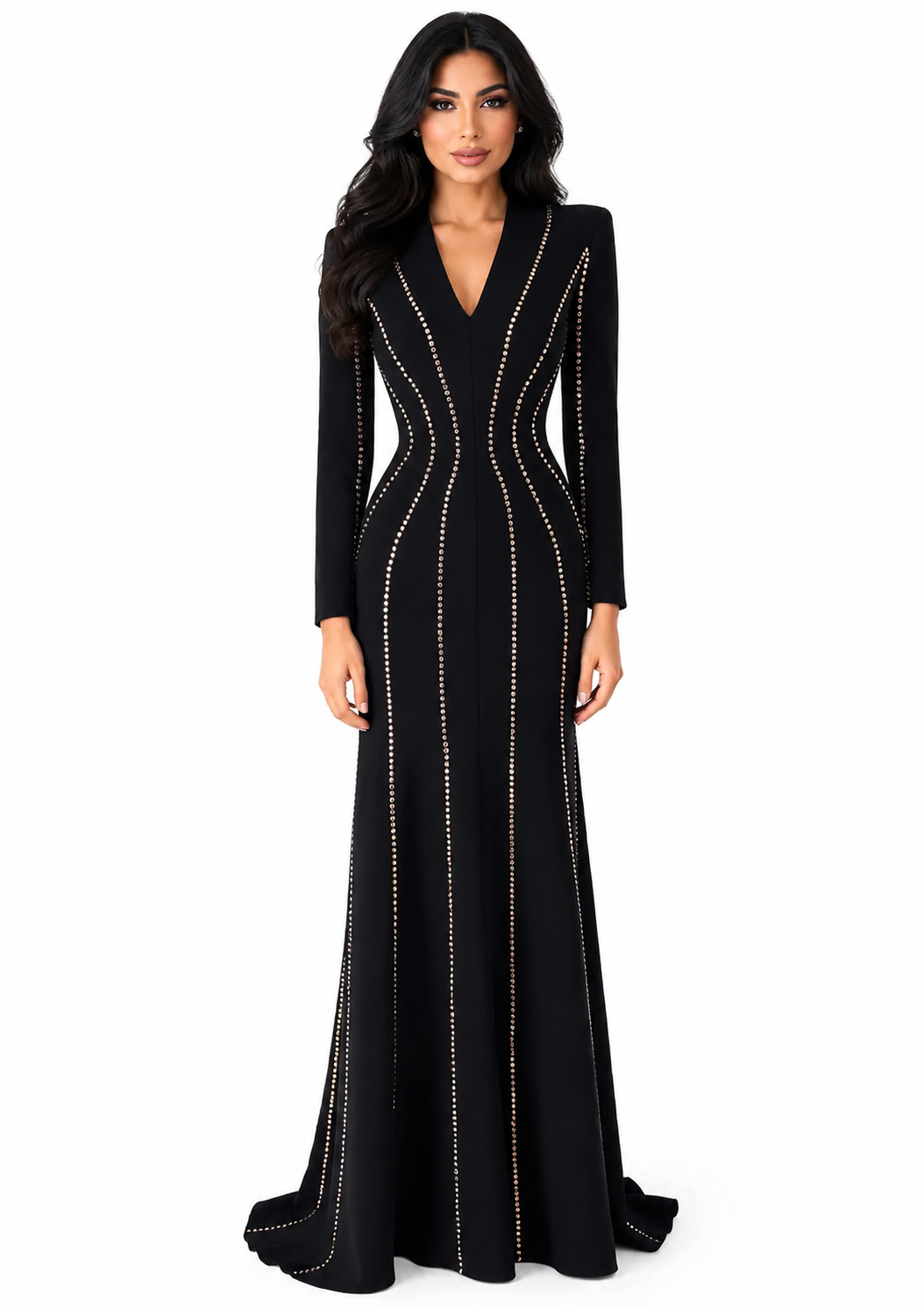 robe cache-cœur à manches trois-quarts avec revers à sequins et appliqué floral – ALINA 