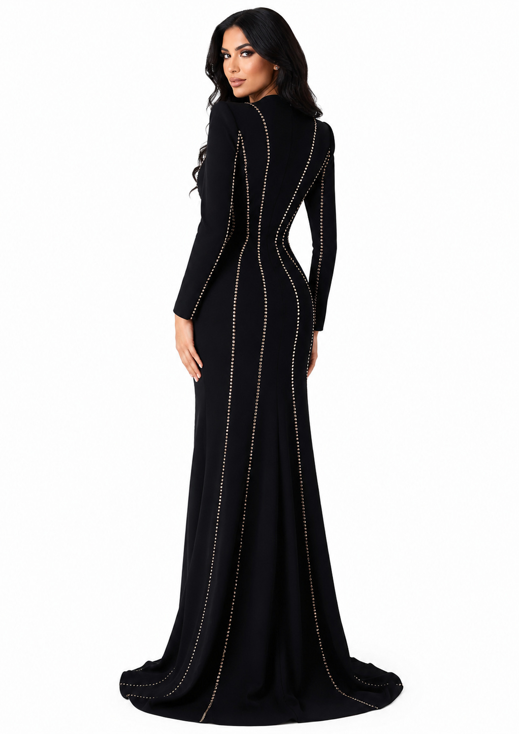 robe cache-cœur à manches trois-quarts avec revers à sequins et appliqué floral – ALINA 