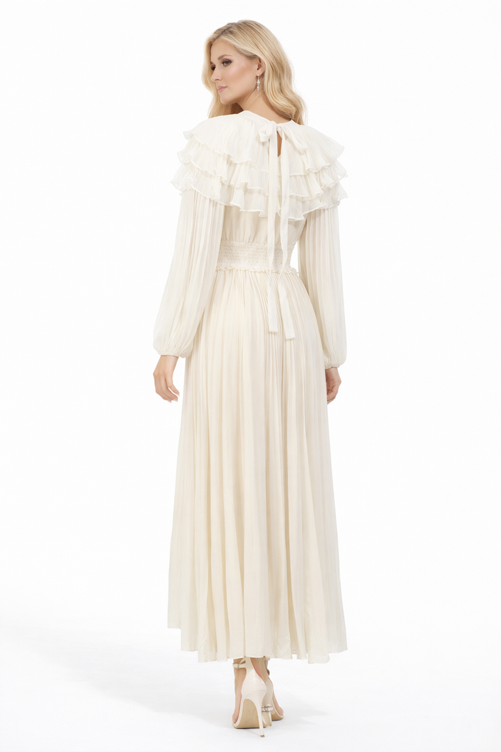 pleated ruffle collar long sleeve maxi dress – LUMIÈRE