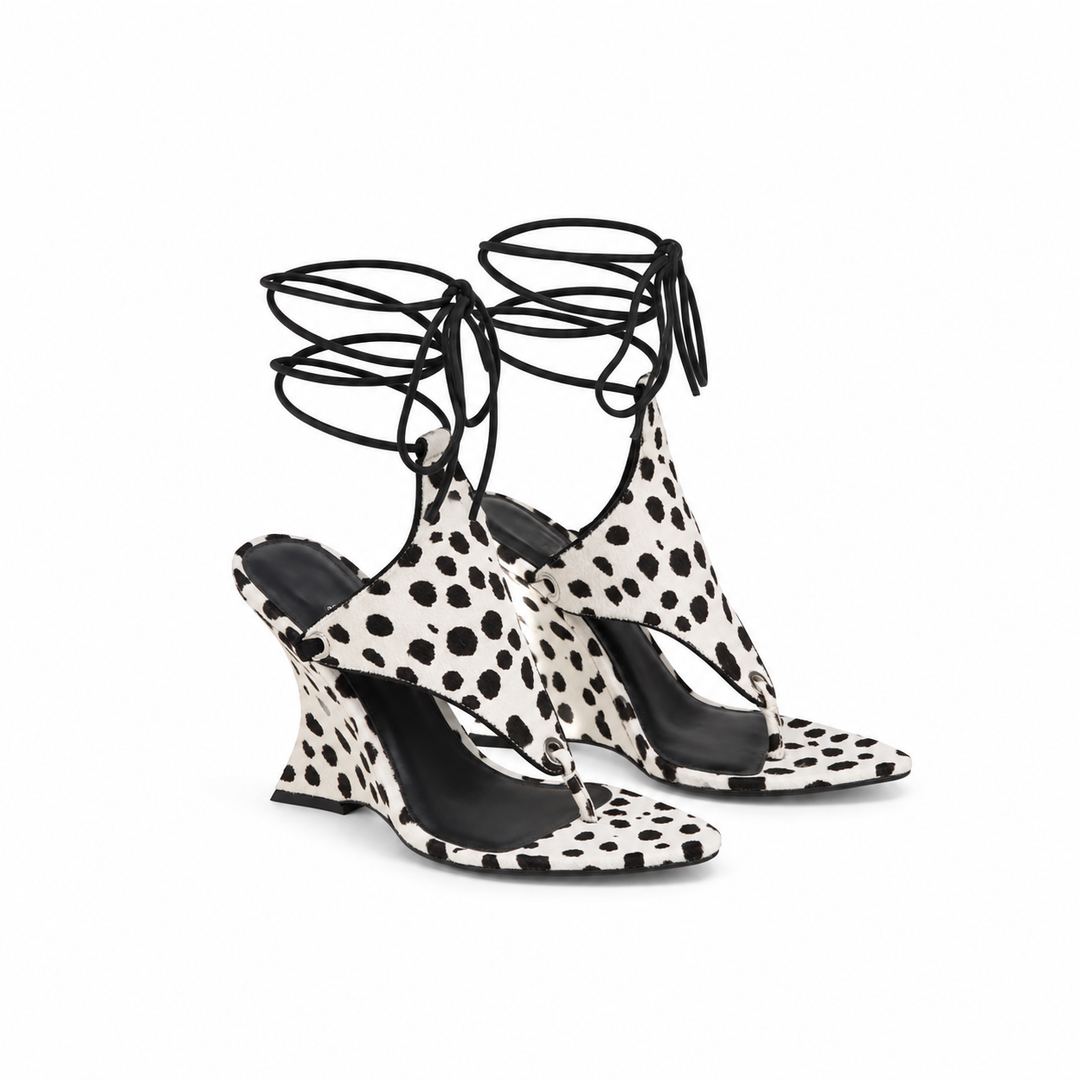 Lace-Up Sculpted Heel Sandals - Elara
