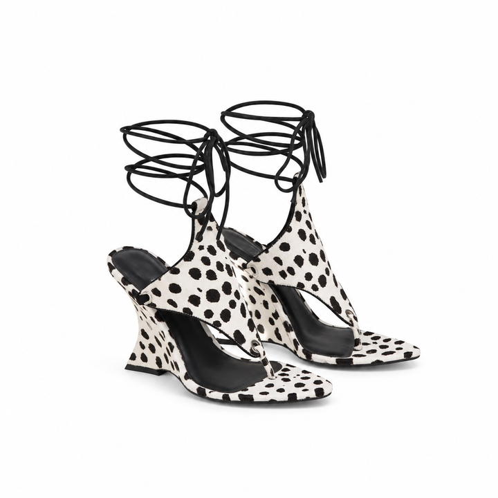 Lace-Up Sculpted Heel Sandals - Elara