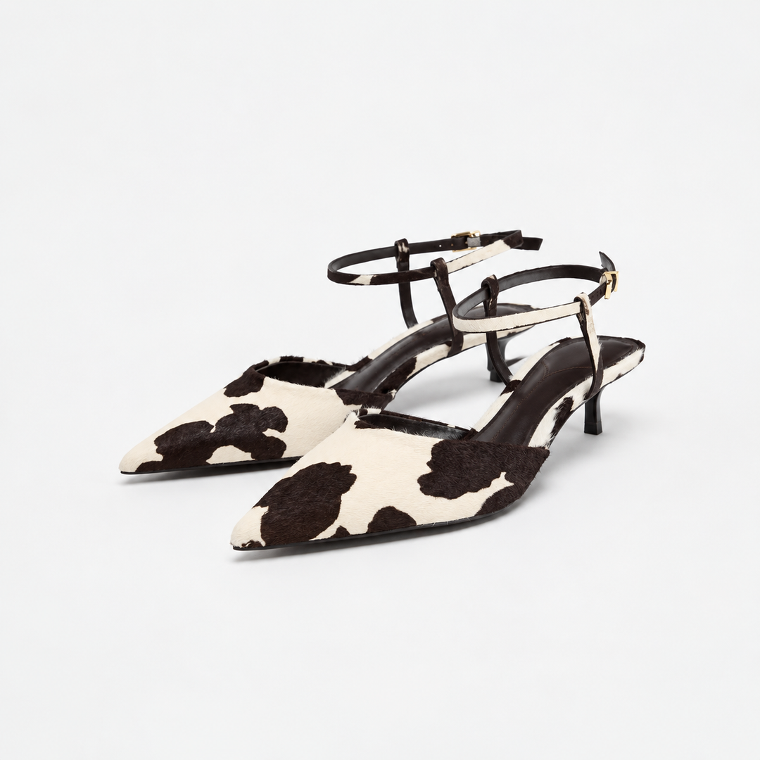 Cow Print Pointed-Toe Slingback Heels - Savanna