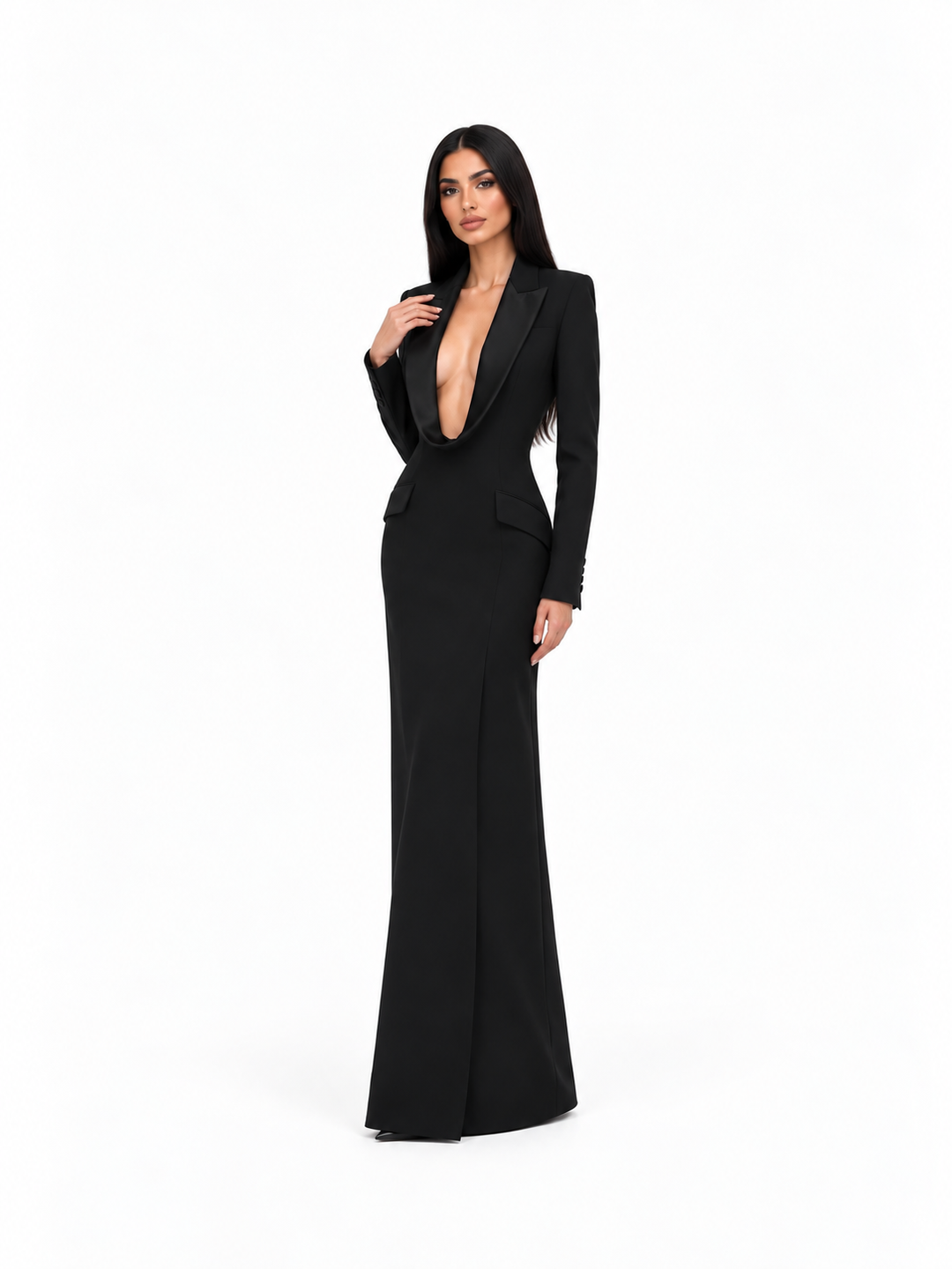Deep V Tuxedo Maxi Dress - Valentina