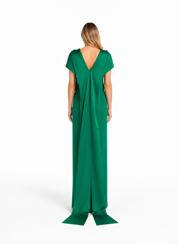 Off-shoulder column gown with draped overlay – Nirven
