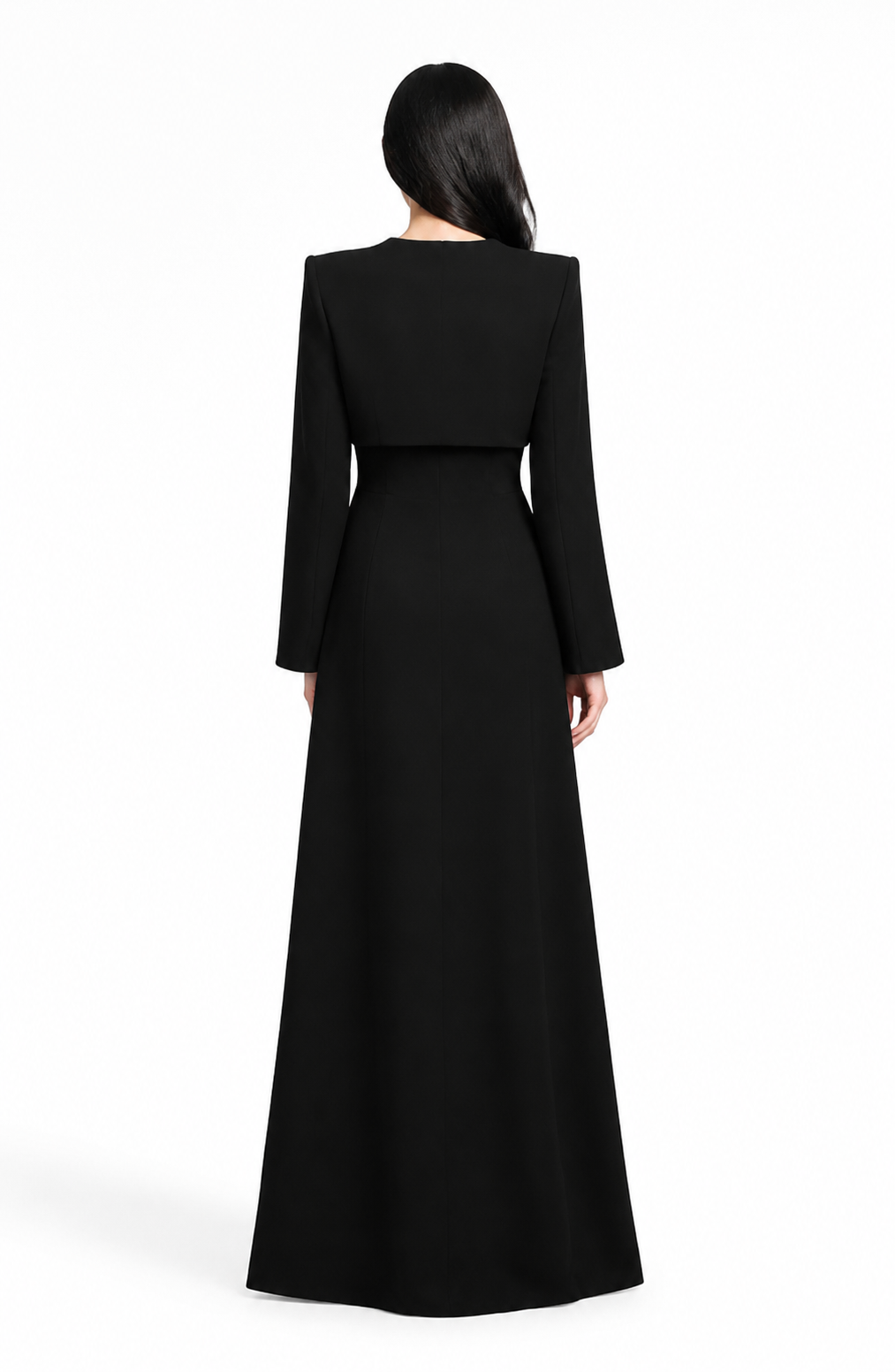 Vertical dress with long sleeves and decorated neck - elegance
