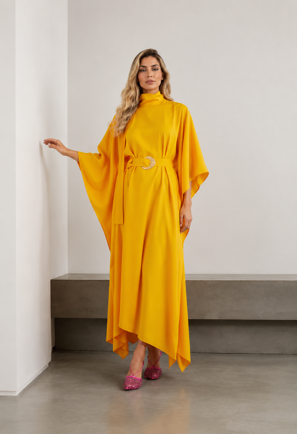 belted kaftan gown with moon buckle – Sushila