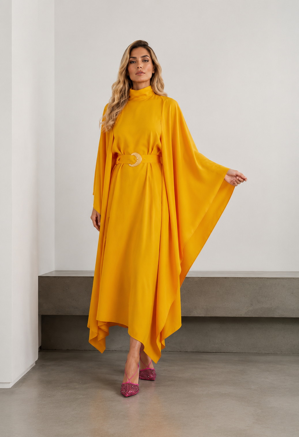 belted kaftan gown with moon buckle – Sushila
