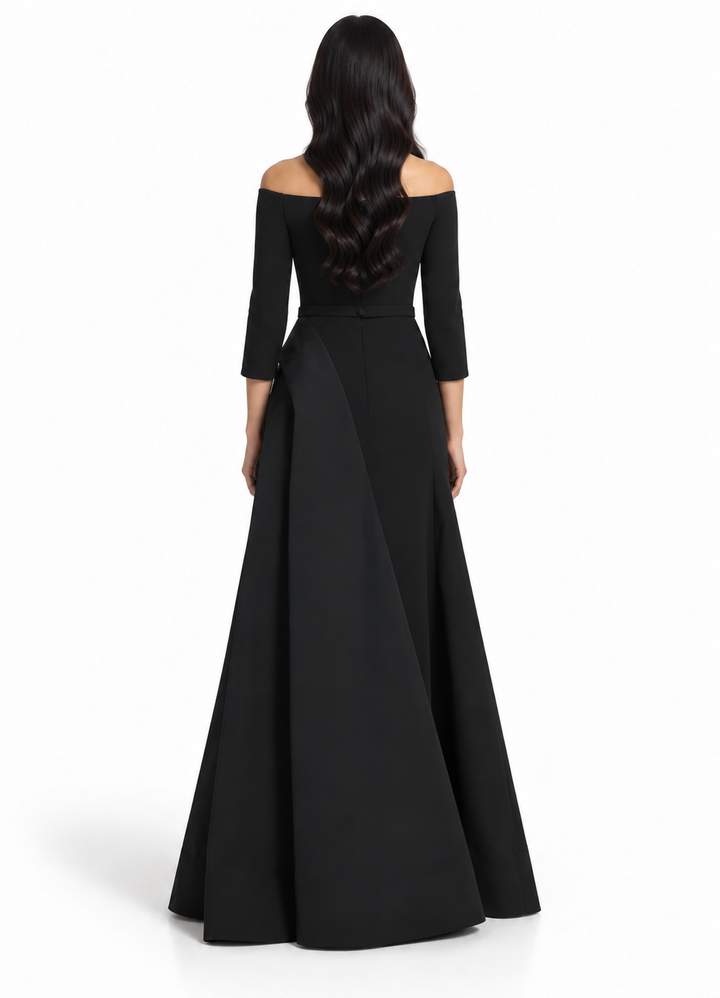 off-shoulder gown with draped slit skirt – NOLEIN