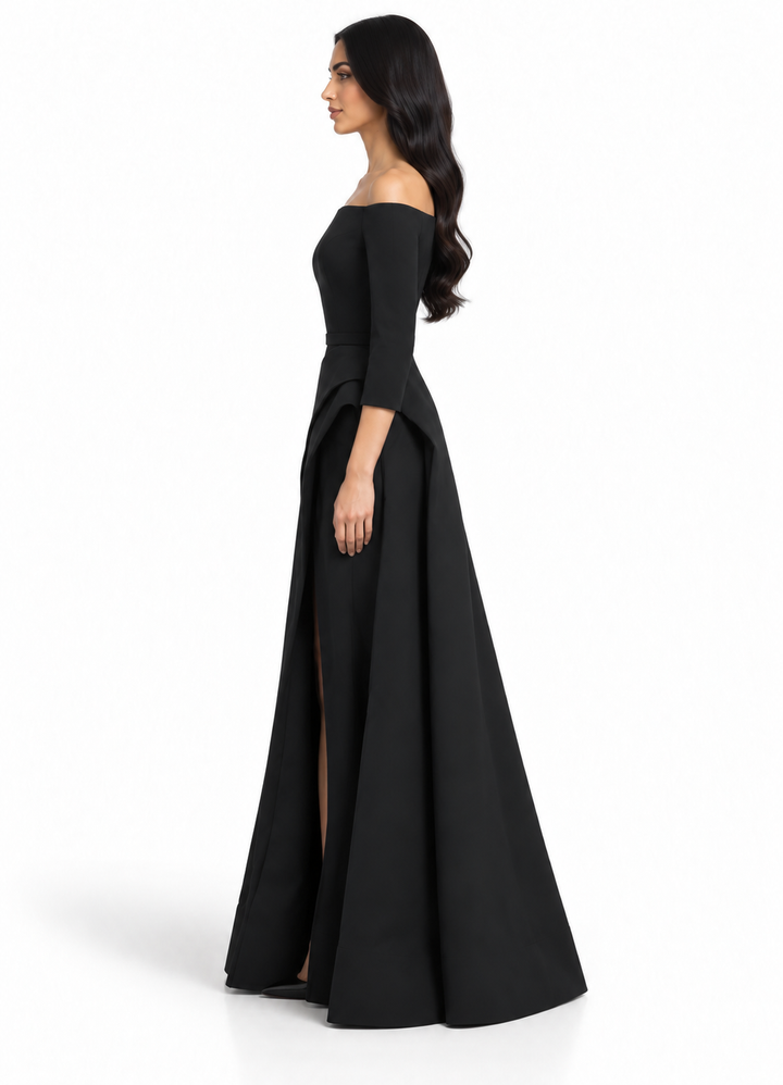 off-shoulder gown with draped slit skirt – NOLEIN