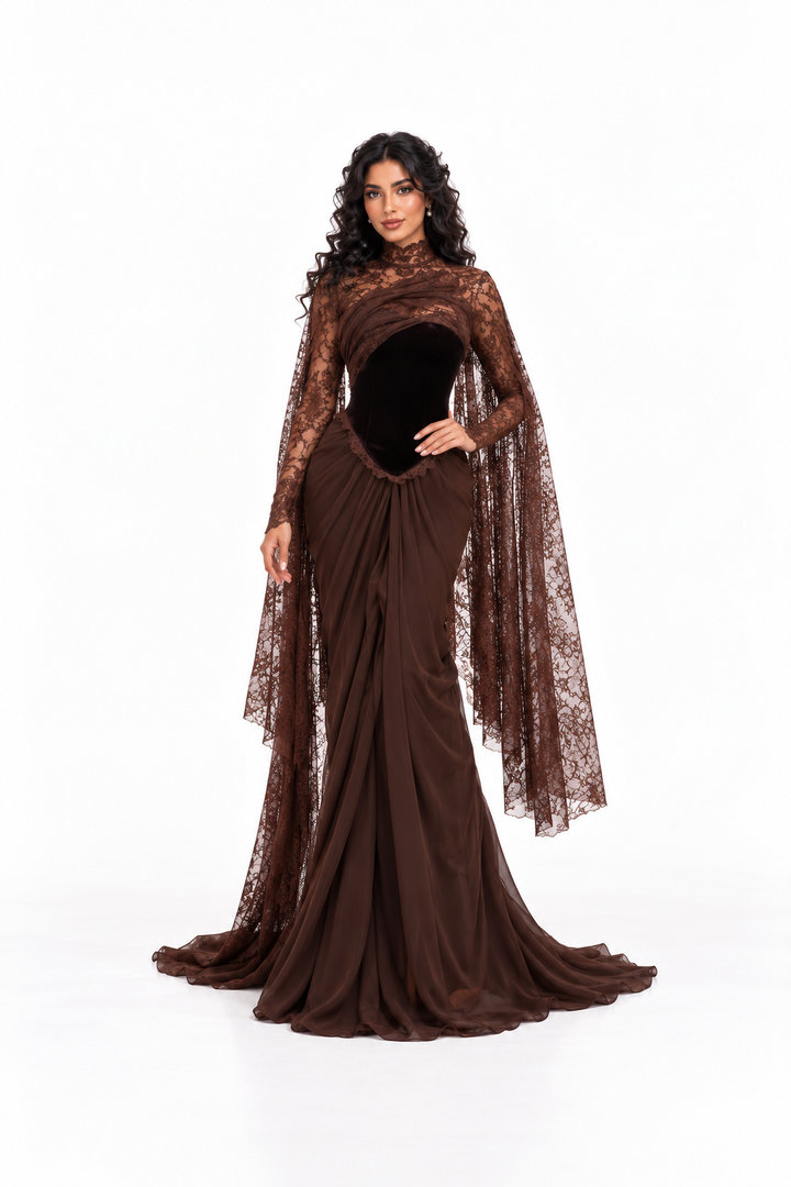 Draped Lace Cape Evening - Noctelle