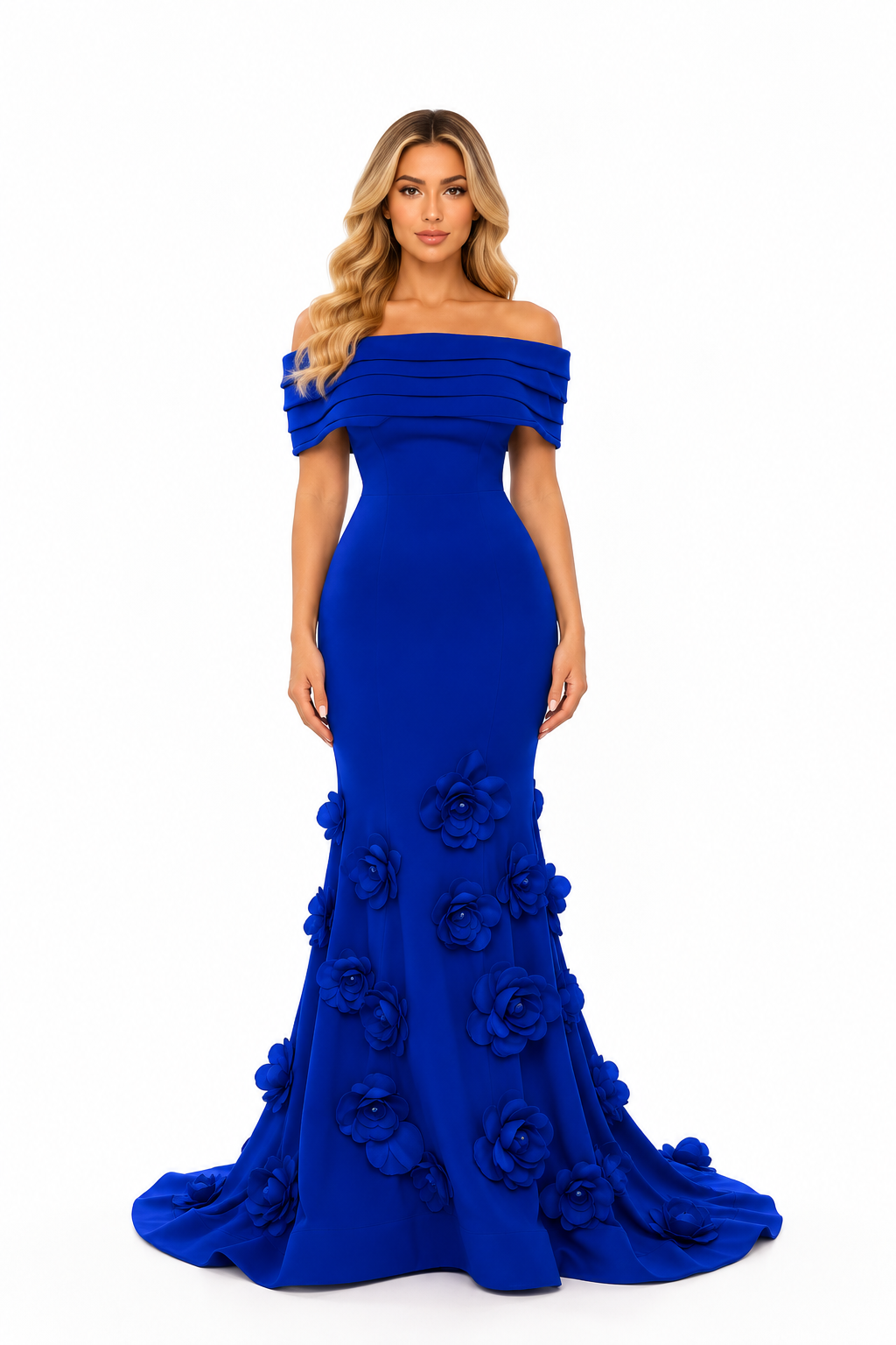 Royal Blue 3D Floral Mermaid Evening Gown – AZELIA