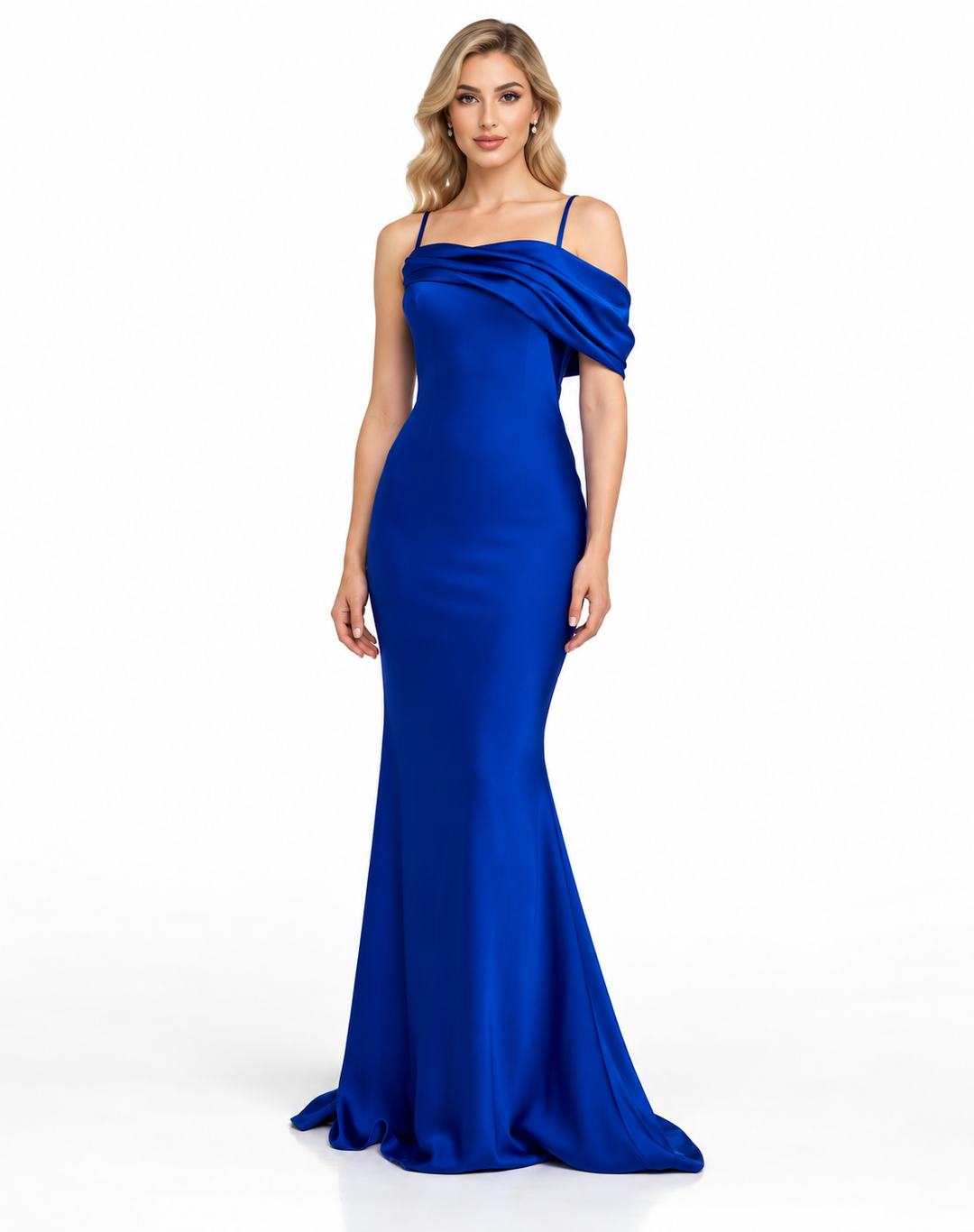 Cobalt Draped Satin Gown -Azuréva
