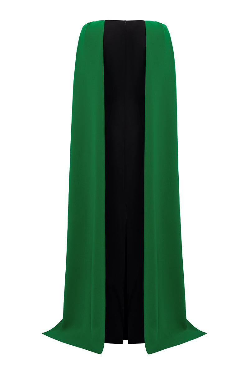 two-tone column gown with draped cape overlay – NOIRR