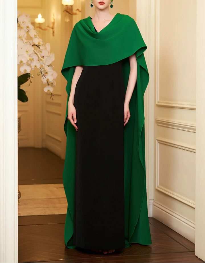 two-tone column gown with draped cape overlay – NOIRR