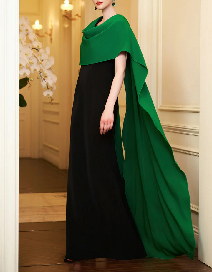 two-tone column gown with draped cape overlay – NOIRR