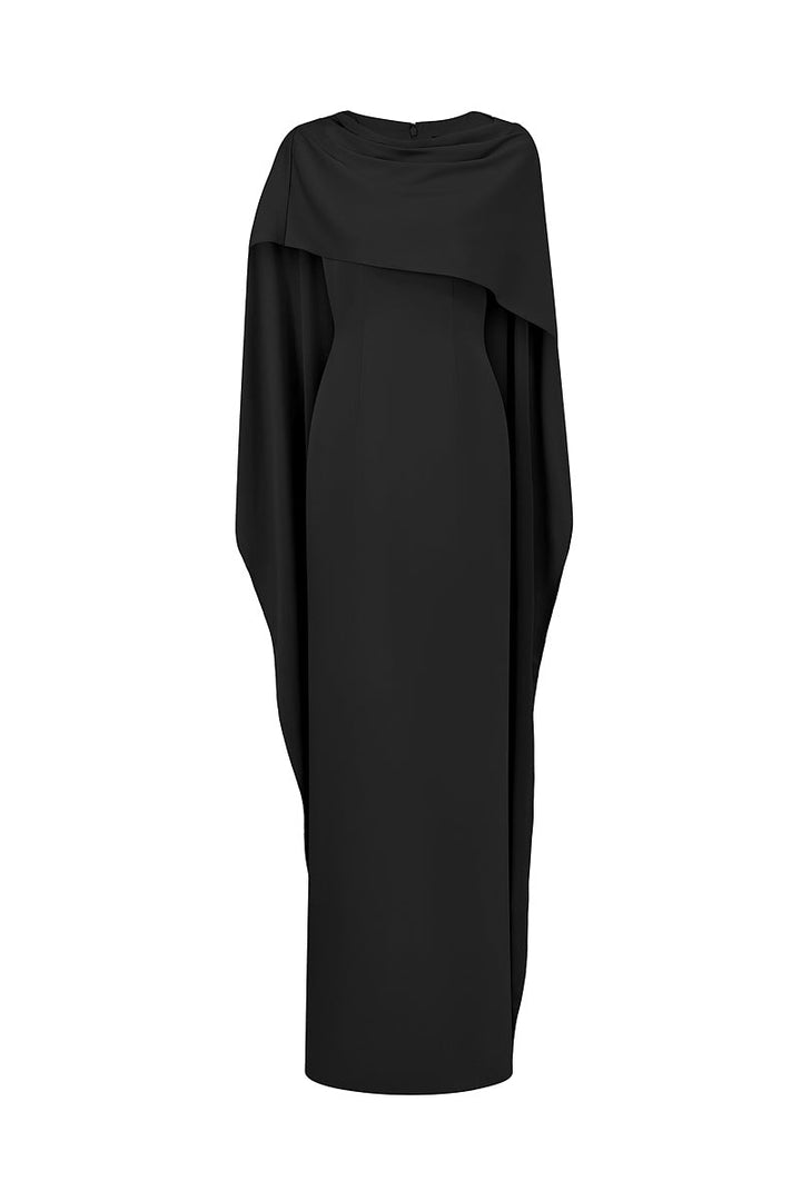 one-shoulder column gown with draped cascading cape – NOIRE