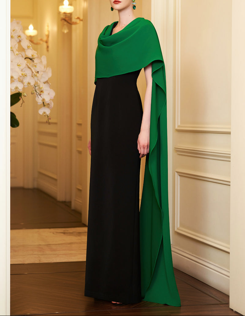 two-tone column gown with draped cape overlay – NOIRR