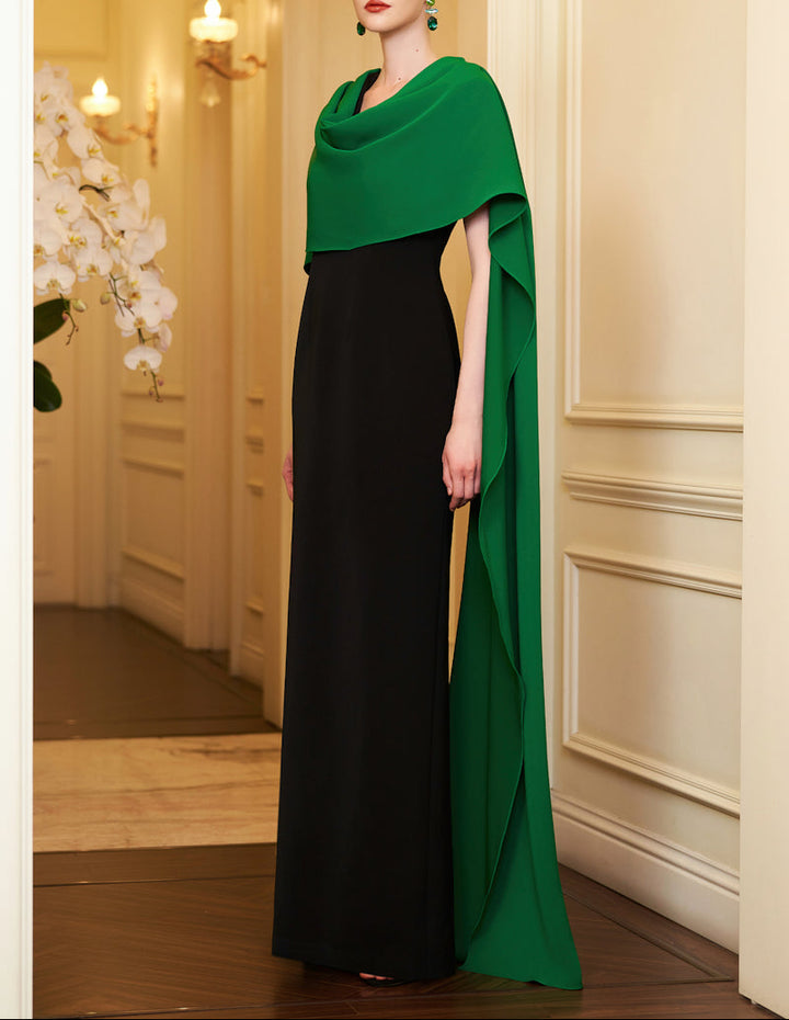 two-tone column gown with draped cape overlay – NOIRR