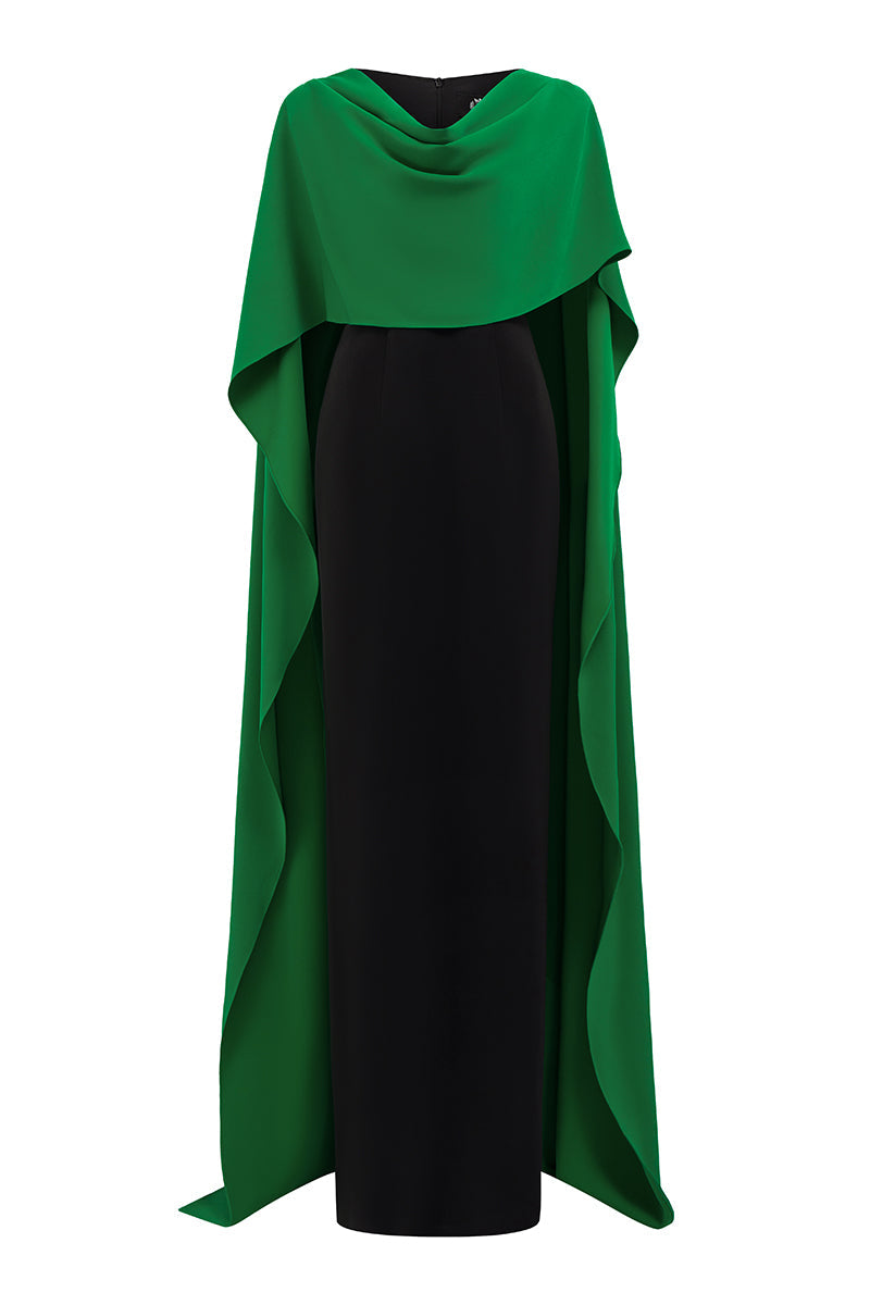 two-tone column gown with draped cape overlay – NOIRR