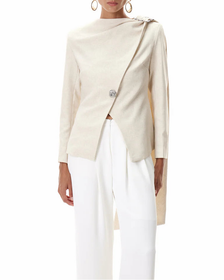 بليزر غير متماثل بتصميم منسدل مع لمسات مرصعة بالجواهر - سيرين