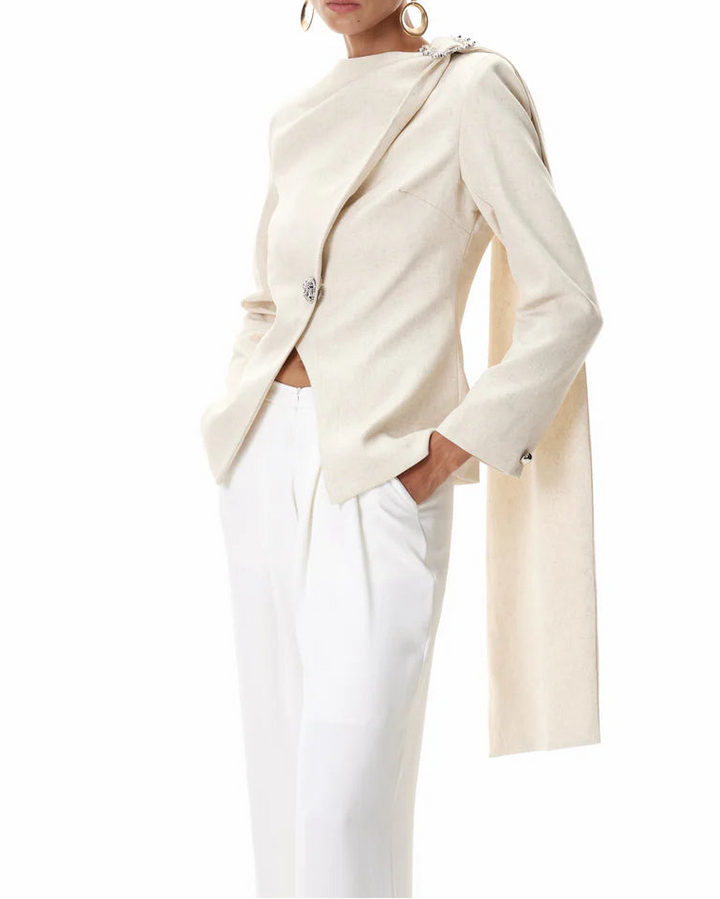 بليزر غير متماثل بتصميم منسدل مع لمسات مرصعة بالجواهر - سيرين