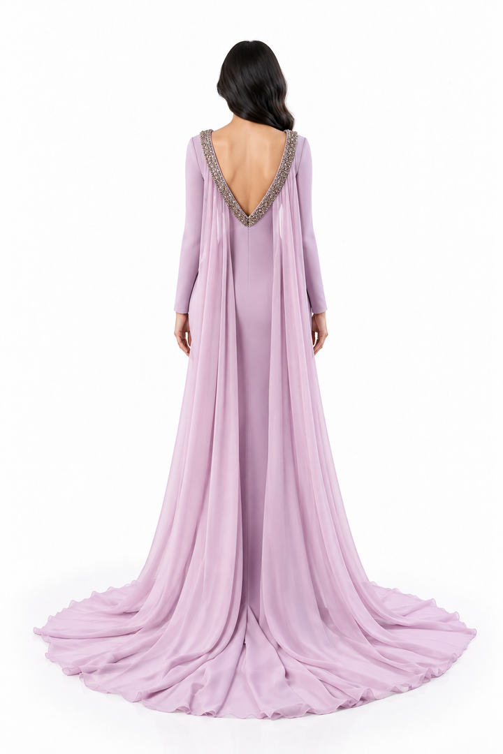 Lavender Crystal Neckline Mermaid Maxi Dress - Amara